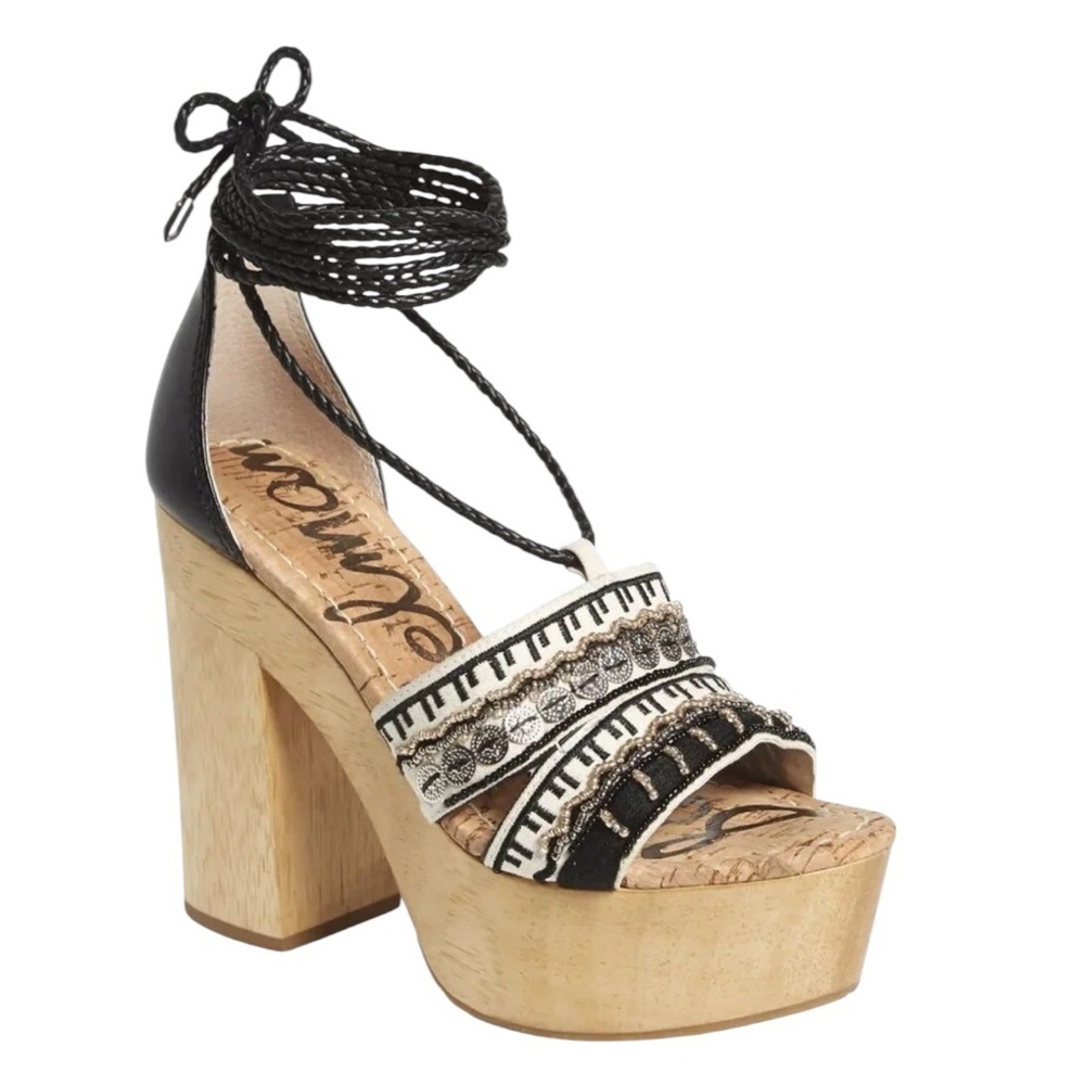 Sam Edelman Mel Embroidered Wooden Platform Sandals
